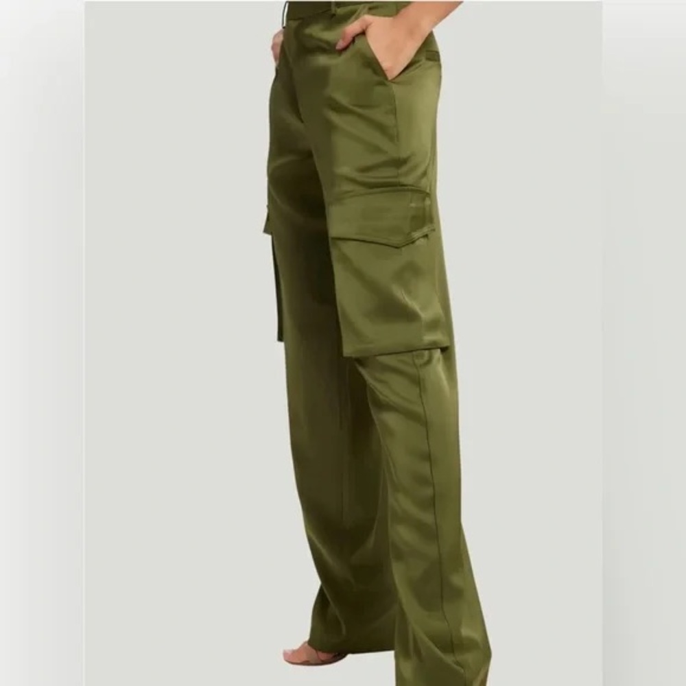 Good American Olive Green Wide-Leg Satin Cargo Pants